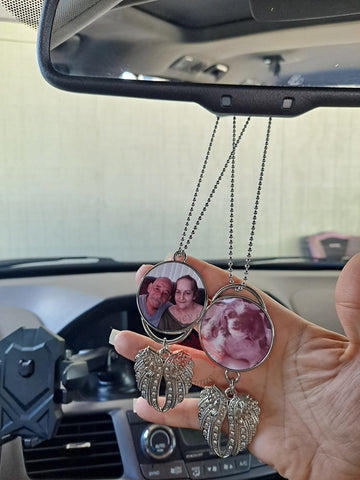 Custom Photo Rear Mirror Angel Wings Charm