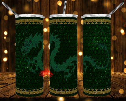 Green Single Dragon  20oz Skinny Tumbler | Looney Dragon Designs