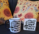 I Like My Coffee Black Like My Soul Skull Mug and Matching Coaster | LooneyDragonDesigns |