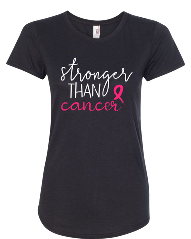 Women Black Short Sleeves Tee | LooneyDragon | Stronger Than Cancer