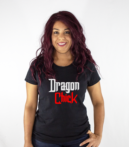 Women Black Short Sleeves Tee | LooneyDragon | Dragon Chick