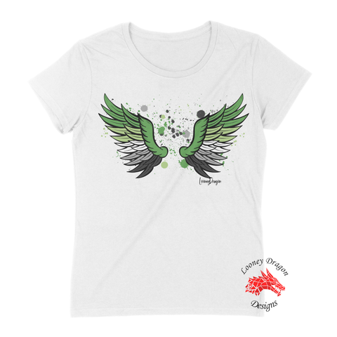 Women White Short Sleeves Tee | LooneyDragon | Proud Aromantic Wings