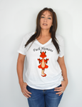 Women White Short Sleeves V-Tee | LooneyDragon | Red Dragon Fuck Humans