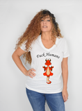 Women White Short Sleeves V-Tee | LooneyDragon | Red Dragon Fuck Humans
