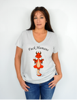 Women Silver Short Sleeves V-Tee | LooneyDragon | Red Dragon Fuck Humans