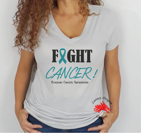 Fight Cancer - Ovarian Cancer Short Sleeves V-Tee | Looney Dragon