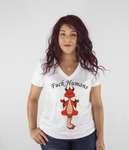 Women White Short Sleeves V-Tee | LooneyDragon | Red Dragon Fuck Humans