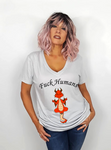 Women Silver Short Sleeves V-Tee | LooneyDragon | Red Dragon Fuck Humans