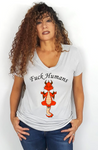 Women Silver Short Sleeves V-Tee | LooneyDragon | Red Dragon Fuck Humans