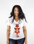 Women White Short Sleeves V-Tee | LooneyDragon | Red Dragon