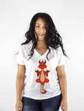 Women White Short Sleeves V-Tee | LooneyDragon | Red Dragon