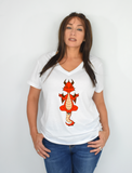 Women White Short Sleeves V-Tee | LooneyDragon | Red Dragon