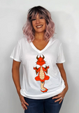 Women White Short Sleeves V-Tee | LooneyDragon | Red Dragon