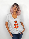 Women Silver Short Sleeves V-Tee | LooneyDragon | Red Dragon