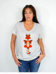 Women Silver Short Sleeves V-Tee | LooneyDragon | Red Dragon