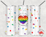 20oz Skinny Tumbler | LooneyDragonDesigns | PRIDE Heart Splash