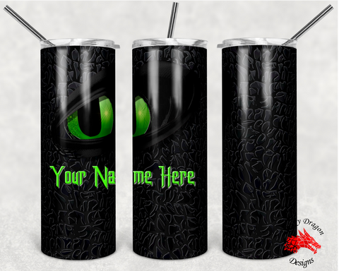 Personalized Dragon Eye Black and Green 20oz Skinny Tumbler | LooneyDragonDesigns