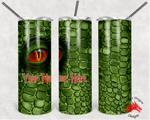 Personalized Green Dragon/Dino Eye 20oz Skinny Tumbler | LooneyDragonDesigns